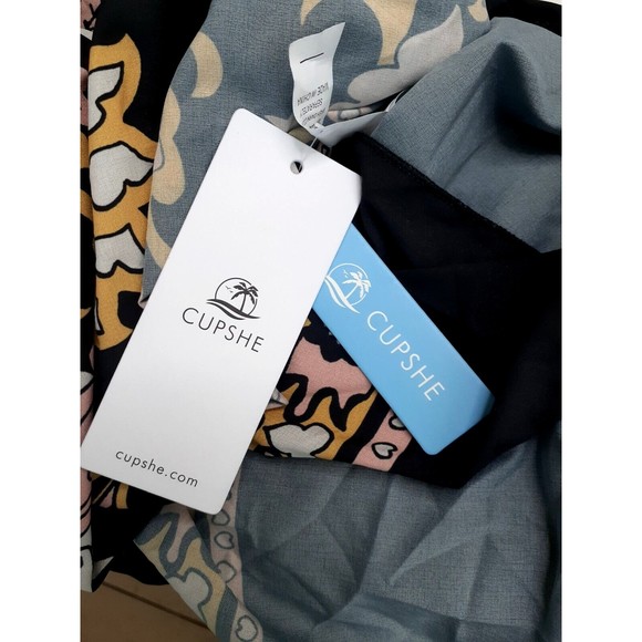 NWT Cupshe Women's One Size Beach Cover-Up Scarf Boho Kimono Floral Black Beige - Picture 5 of 7